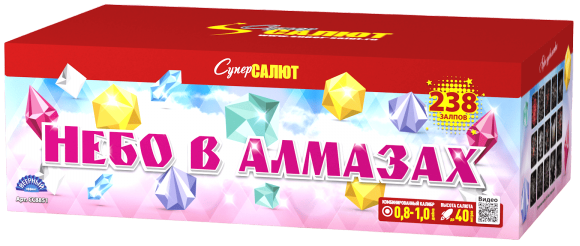 Салют “Небо в алмазах”- 238 залпов, калибр 0.8"- 1"
